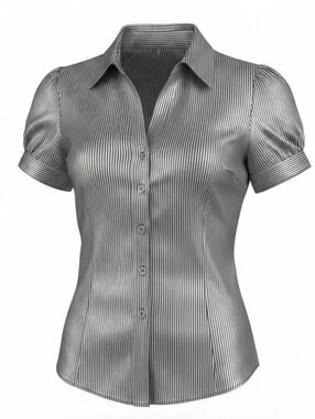 ZARA | Black White Striped Button Down Puff‎ Sleeve Shirt Y2K 90s Pinstripe | S